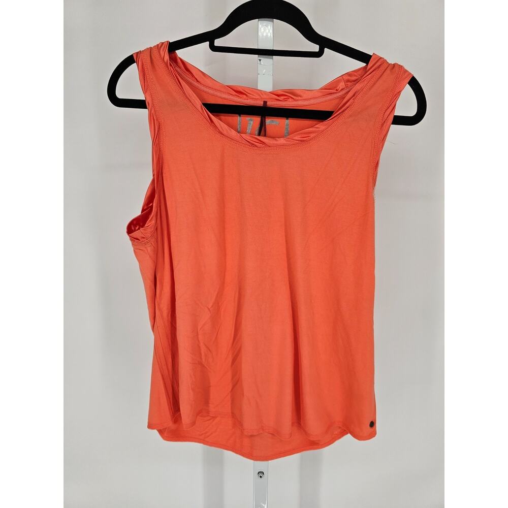 Luisa Cerano Womens Sz XL Sleeveless Blouse Orange Metallic Sheen